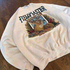 Vintage 1990's Boho Wildlife Fieldmaster Spellout Deer Pullover Sweatshirt sz XL